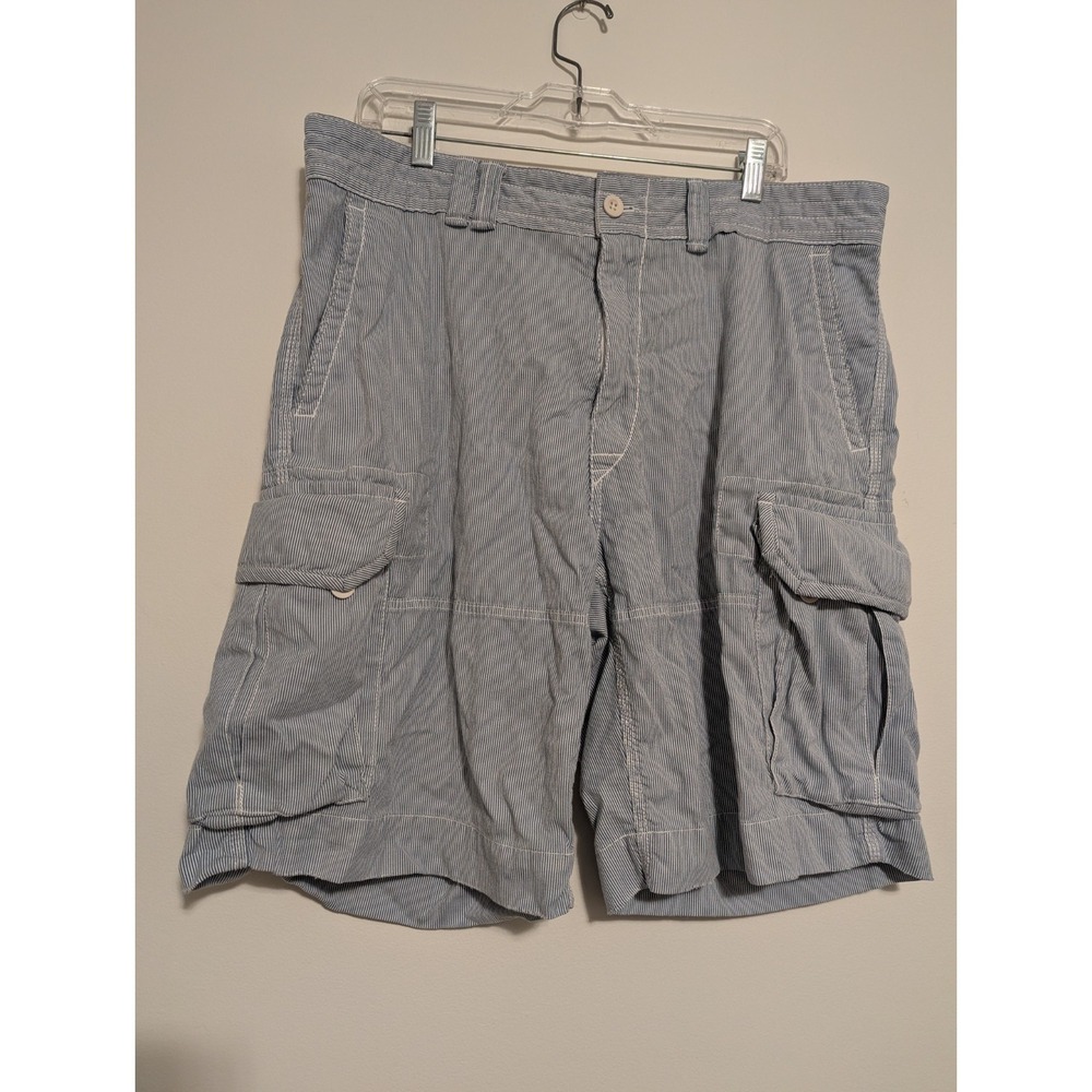 Polo Ralph Lauren Seersucker Cargo Shorts Blue White Stripe‎ Men's Size 36 X 10